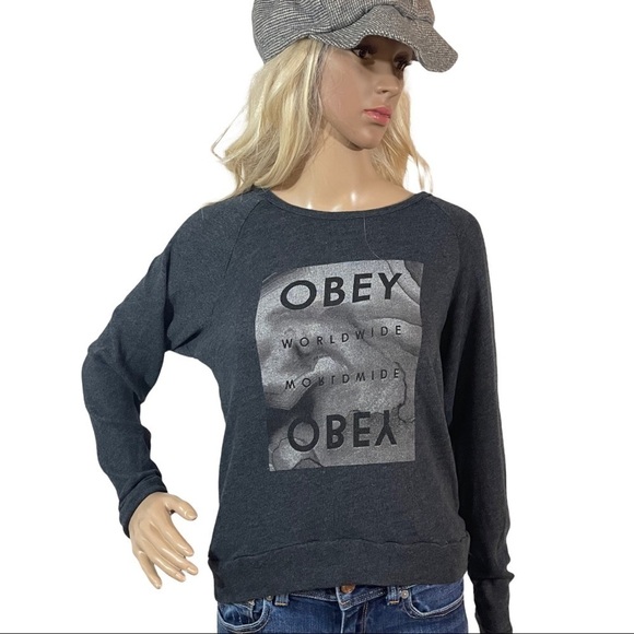 Obey charcoal gray lightweight sweatshirt - Picture 1 of 8